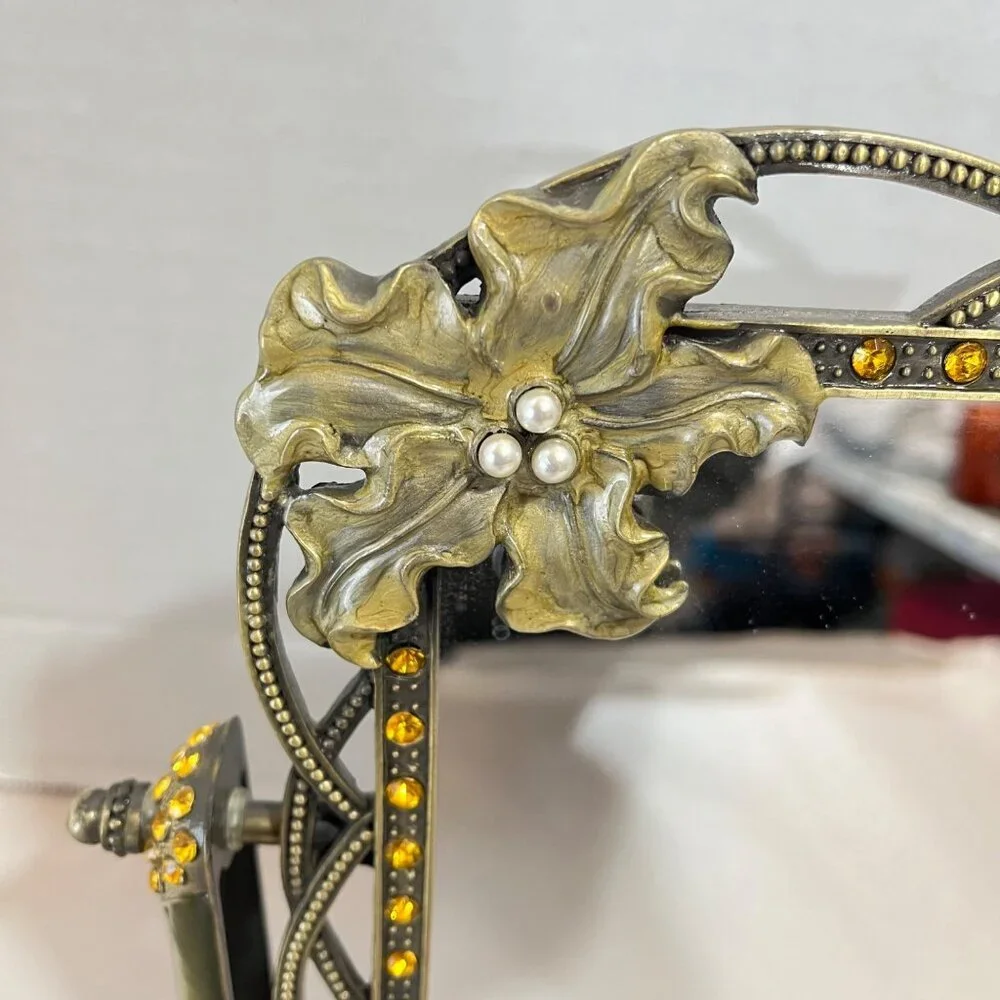 Ashleigh Manor Green Red Eye Frog Enameled Jeweled‎ Swivel Vanity Mirror